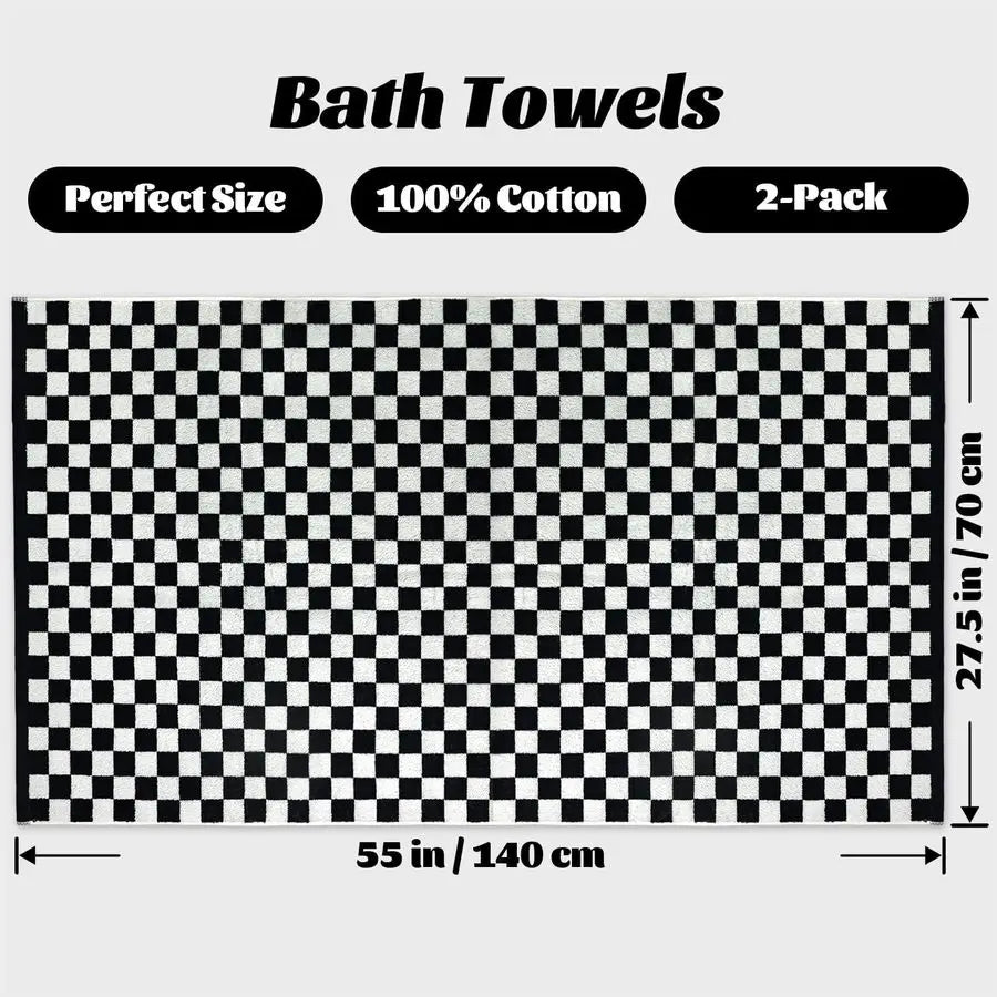 Black amp White Checkered Cotton Bath Towels Set of 2 Cute Aesthetic Bathroom Towels for Bathroom Decor 27.5 x 55