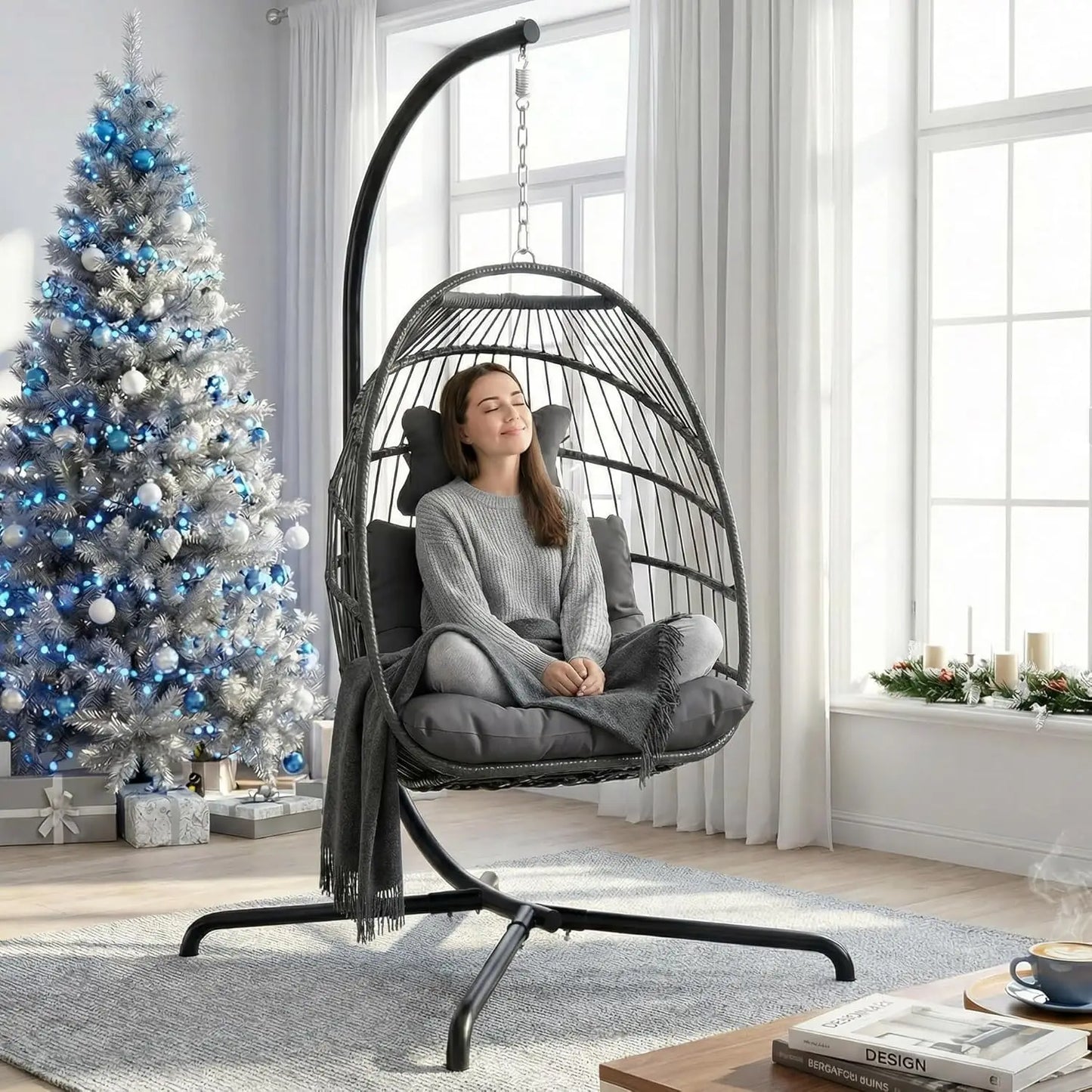 Egg Chair Swing Outdoor Wicker Hanging Chair With Stand