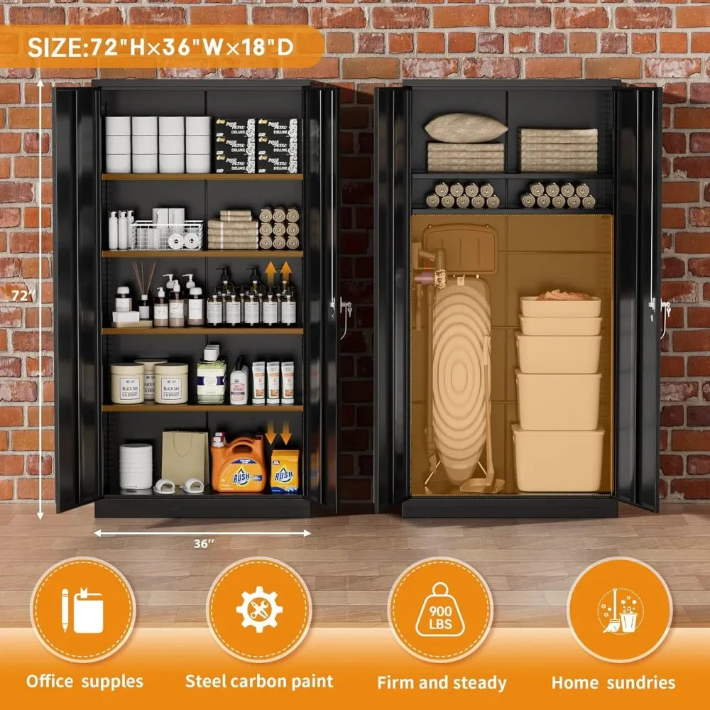 Steel Locking Garage Storage Cabinet 4 Adjustable Shelves 2 Doors