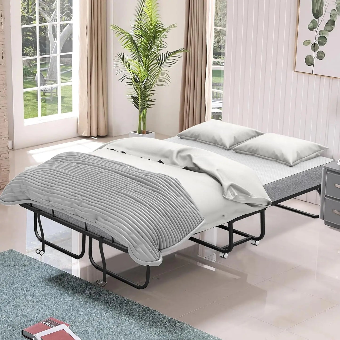 Folding Bed With Mattress For Guests Space Saving Rollaway Bed