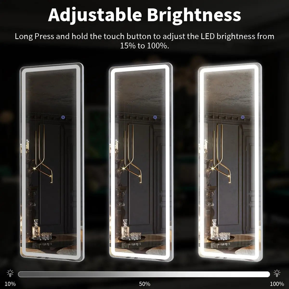 Koonmi Premium LED Contemporary Bedroom Mirror With Integrated Illumination Stand