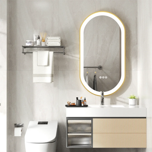 LUVODICRI Oval LED Illuminated Aluminum Frame Bathroom Mirror Demister
