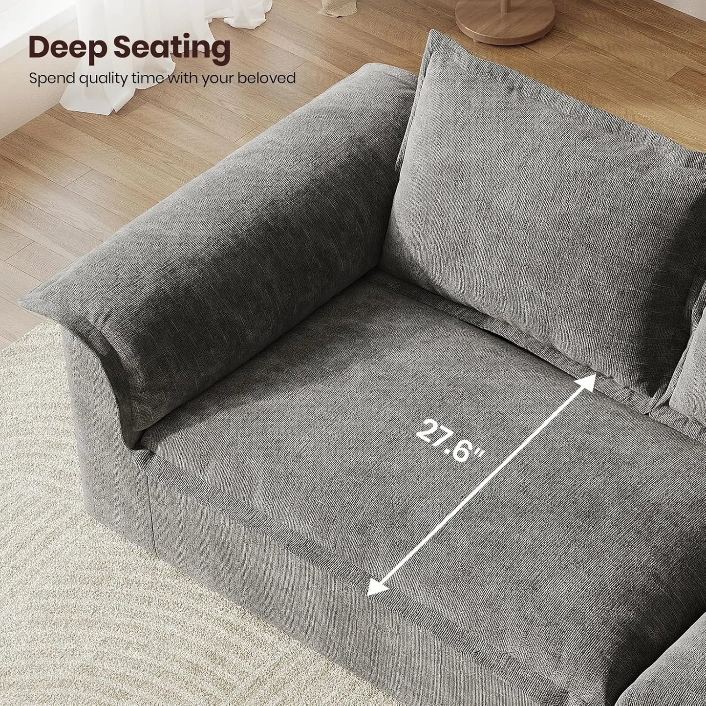 Corduroy Upholstered Floor Couch For Living Room No Assembly Required