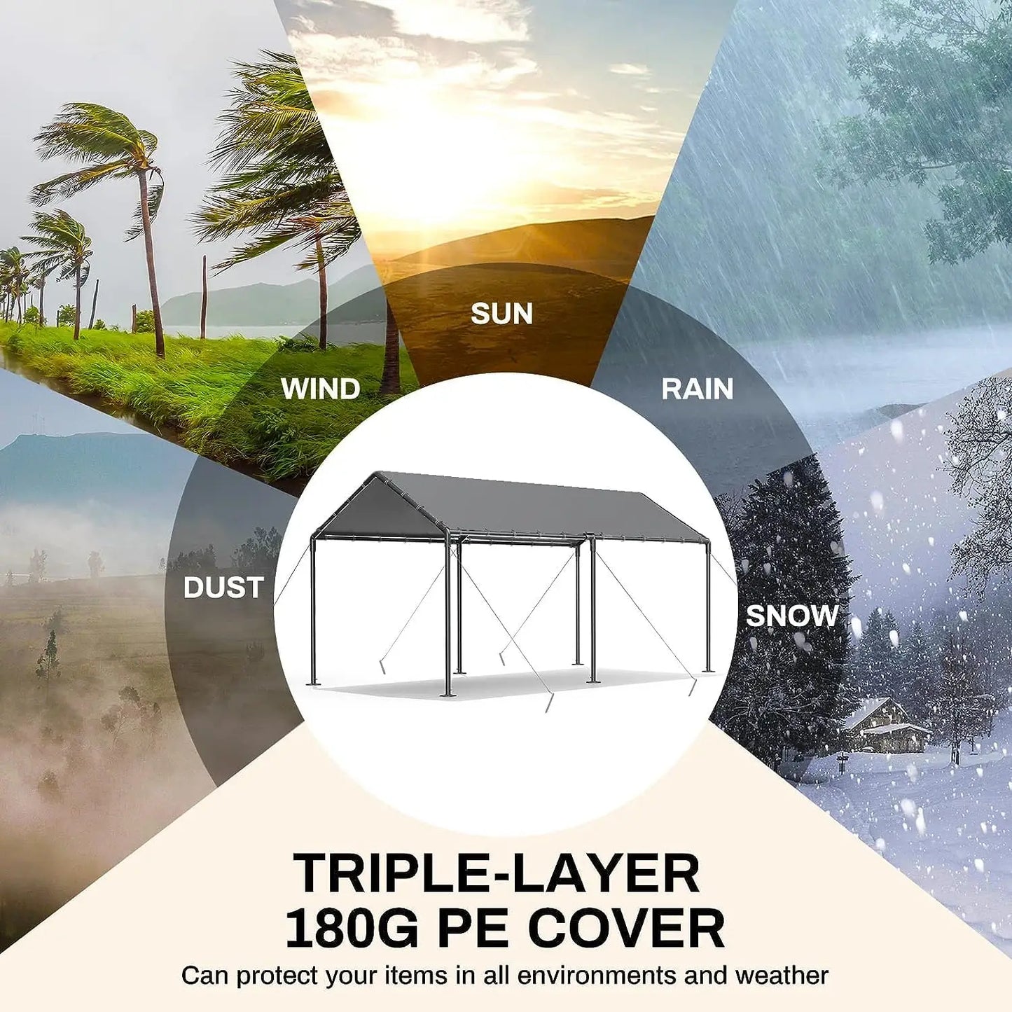 Heavy Duty Metal Carport Waterproof Garage Tent With Stakes