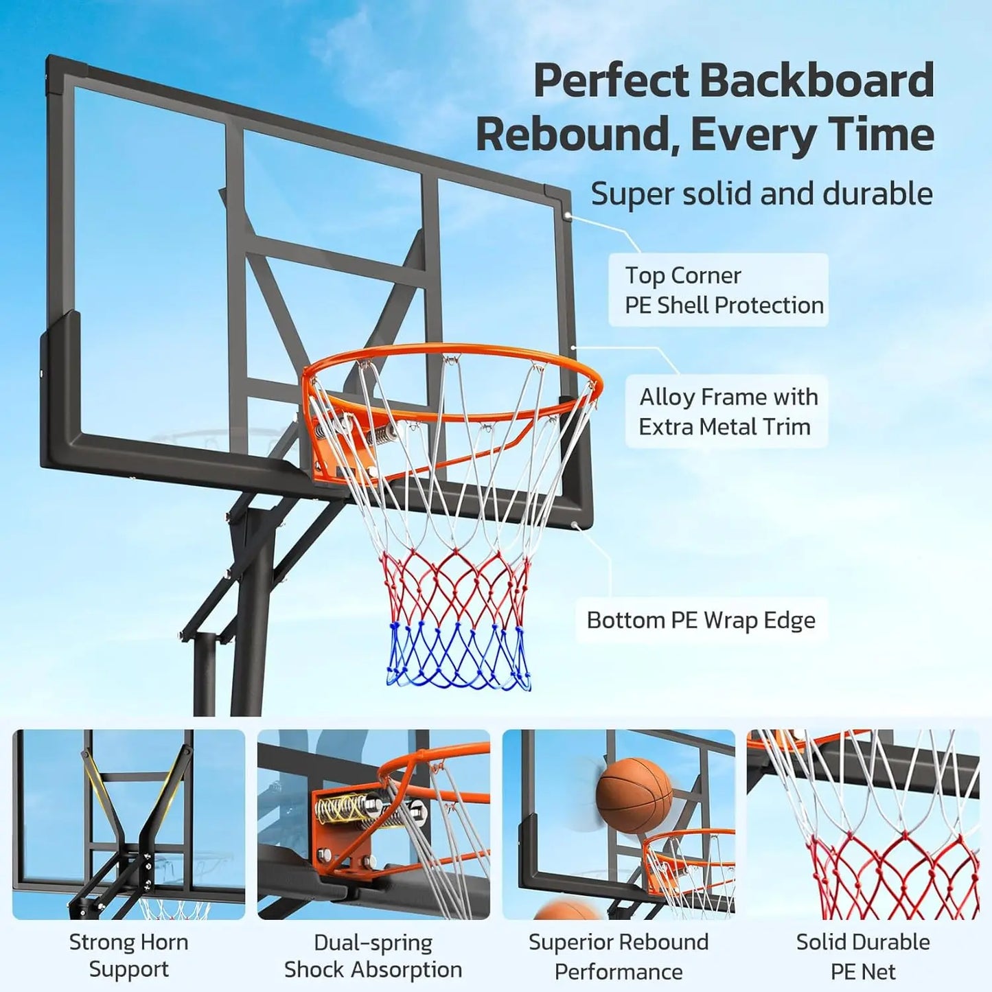 Basketball Hoop Outdoor Freestanding Portable Backboard System With Wheels