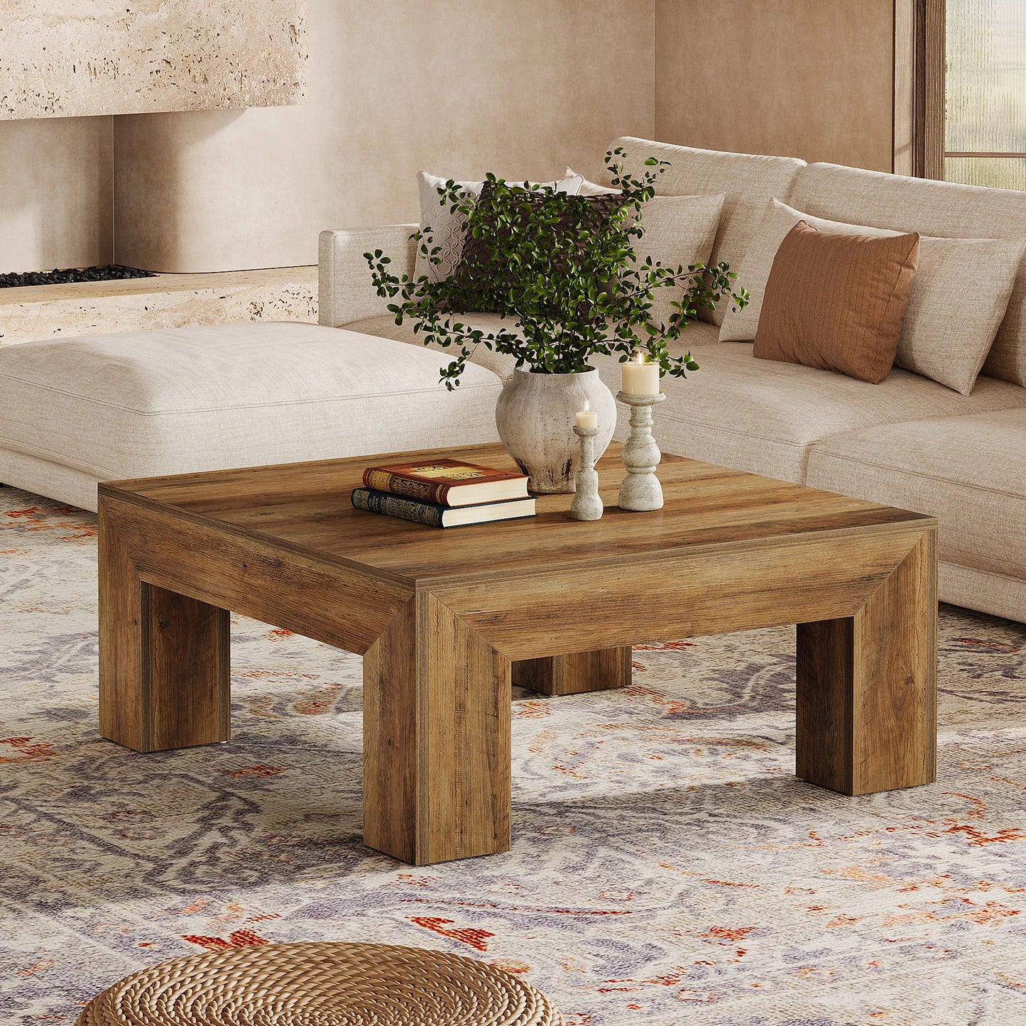 Tribesigns Farmhouse Coffee Table For Living Room With Sturdy Legs