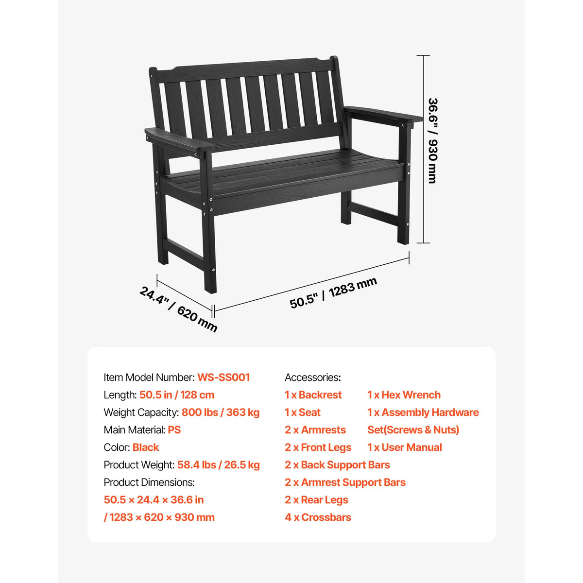 SucceBuy Wooden Outdoor Garden Bench With Metal Frame