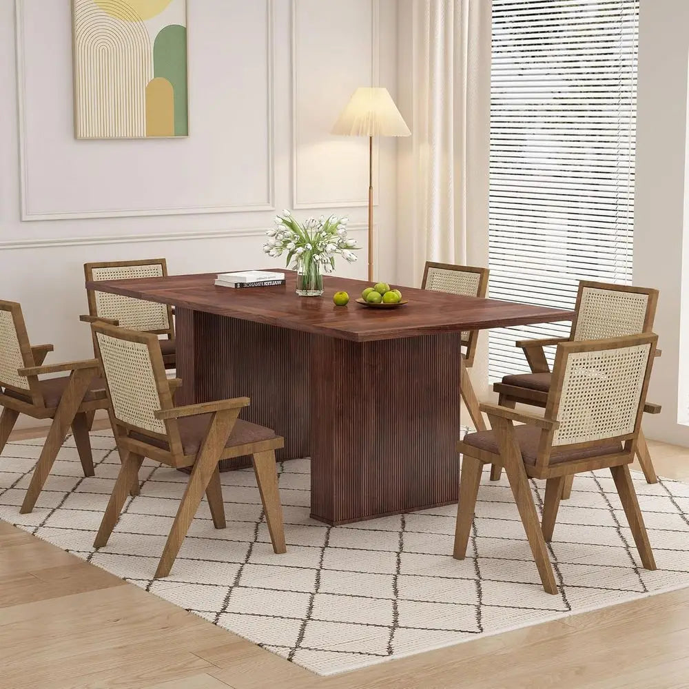 Wooden Dining Table 78 Inch With Luted Design Seating For Six To Ten