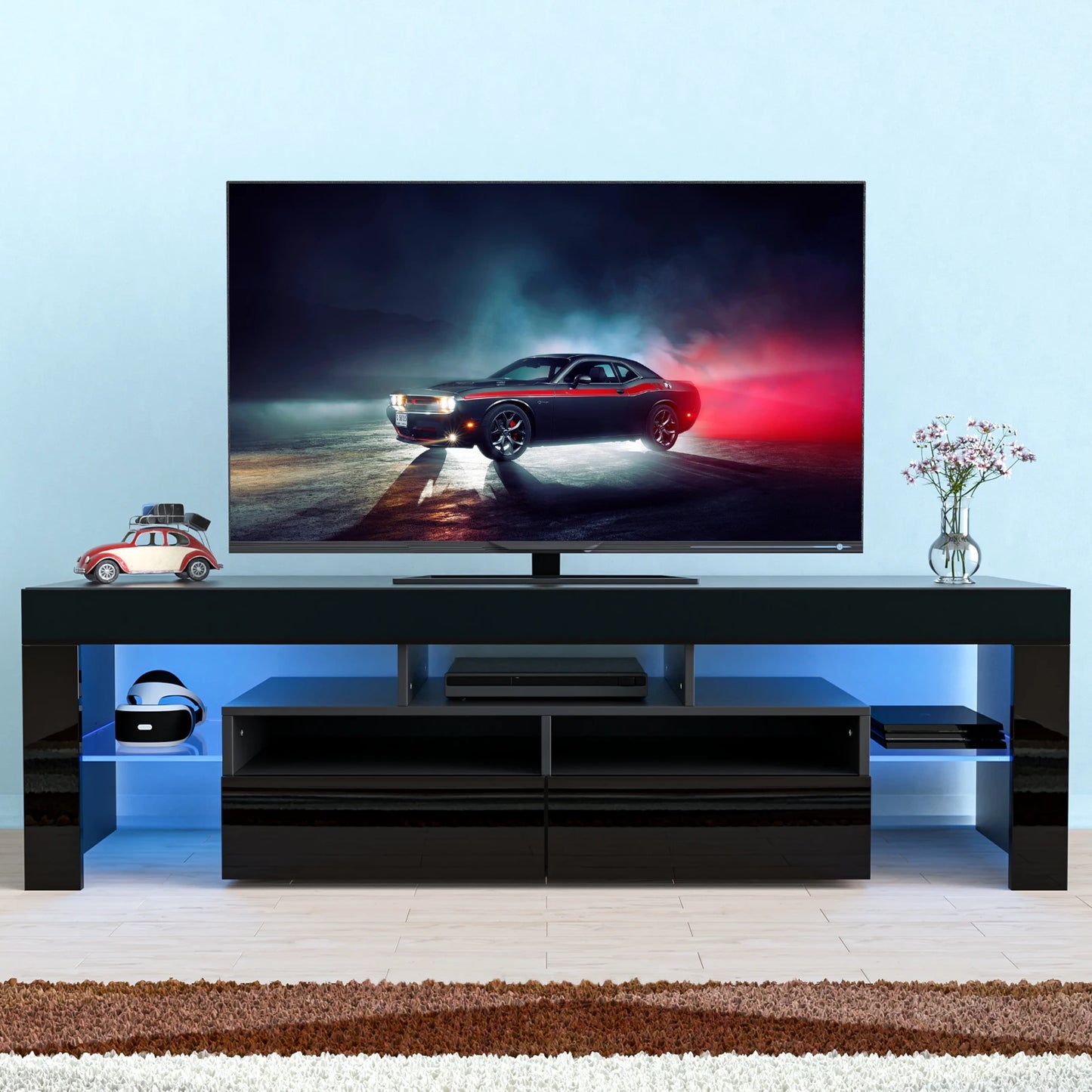 QiaoShiRen LED TV Stand With 20 Lighting Modes Storage Cabinet