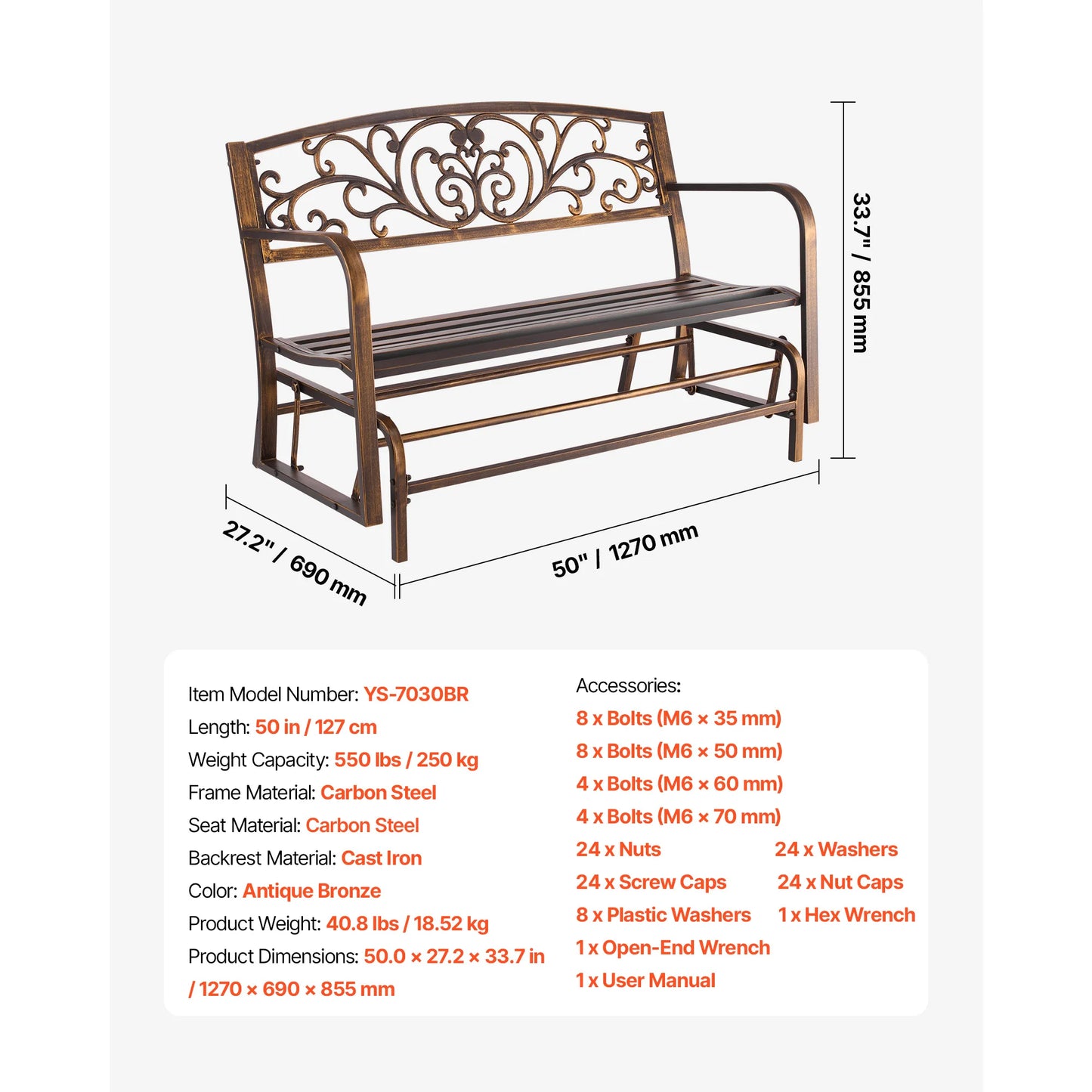 SucceBuy Wooden Outdoor Garden Bench With Metal Frame