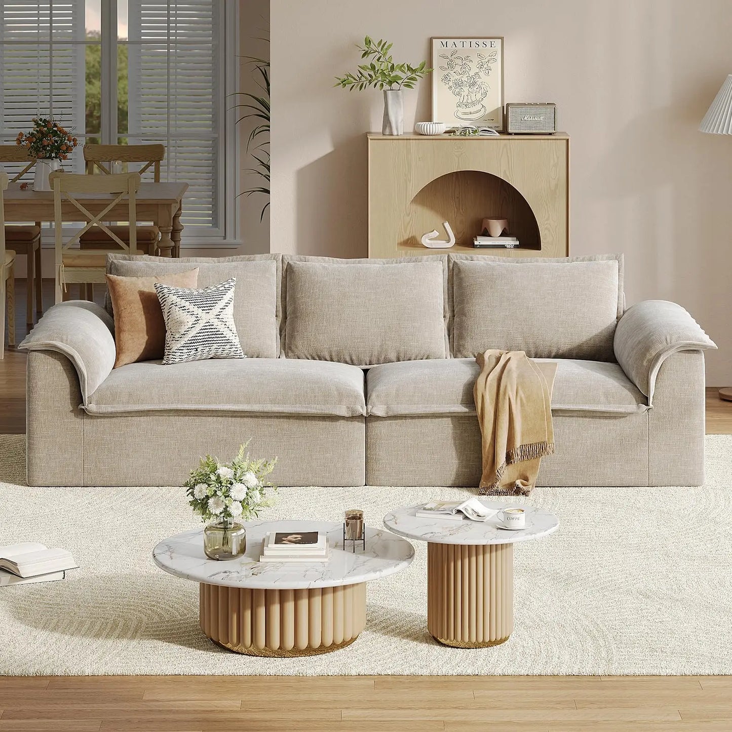 Corduroy Upholstered Floor Couch For Living Room No Assembly Required