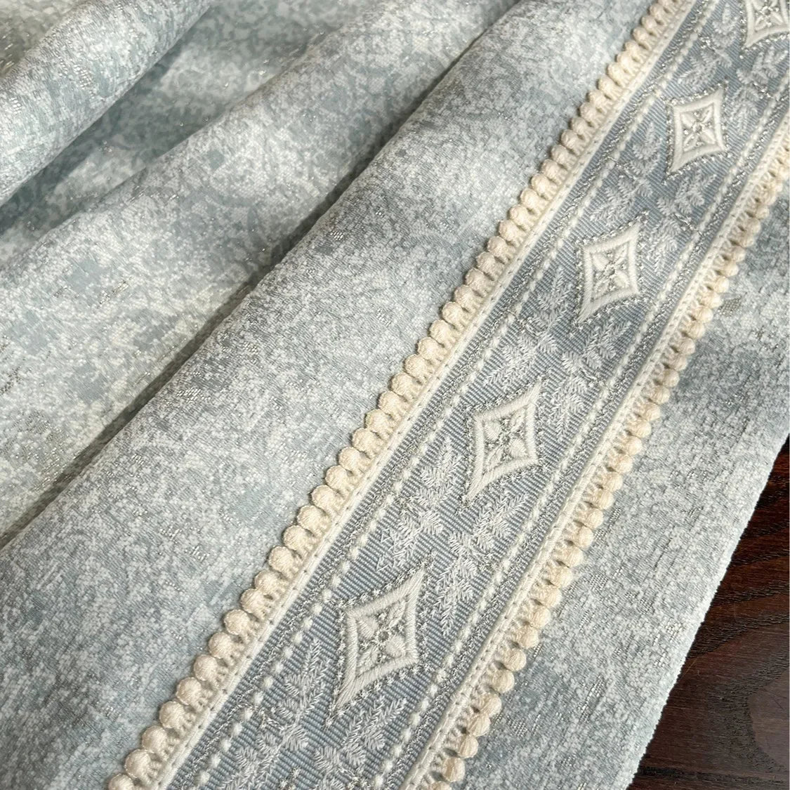 French Retro Dark Texture Chenille Grey Blue Lace Splicing Curtains for Bedroom Living Room French Window Balcony Customized