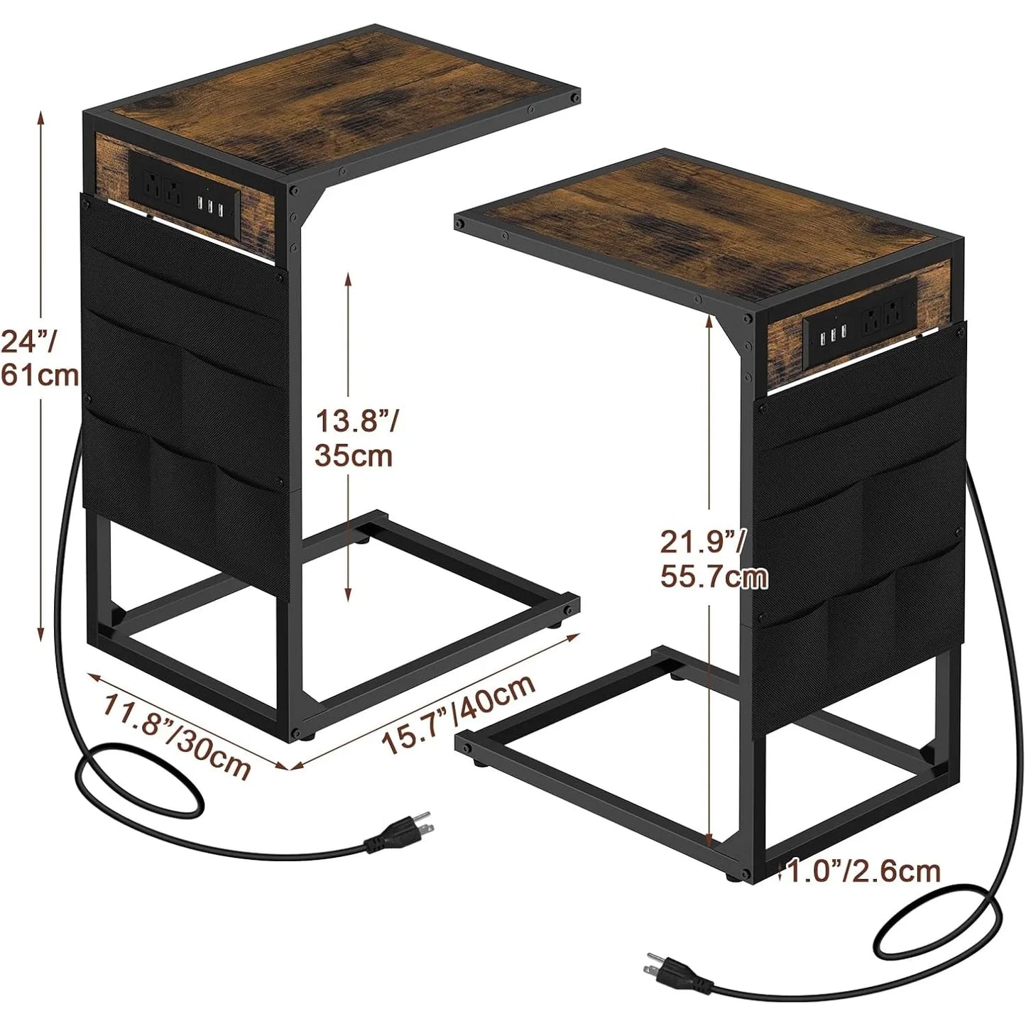 Hign Concerned C Shaped End Table With Charging Station And Storage 2 Piece Metal Frame Living Room And Bedroom