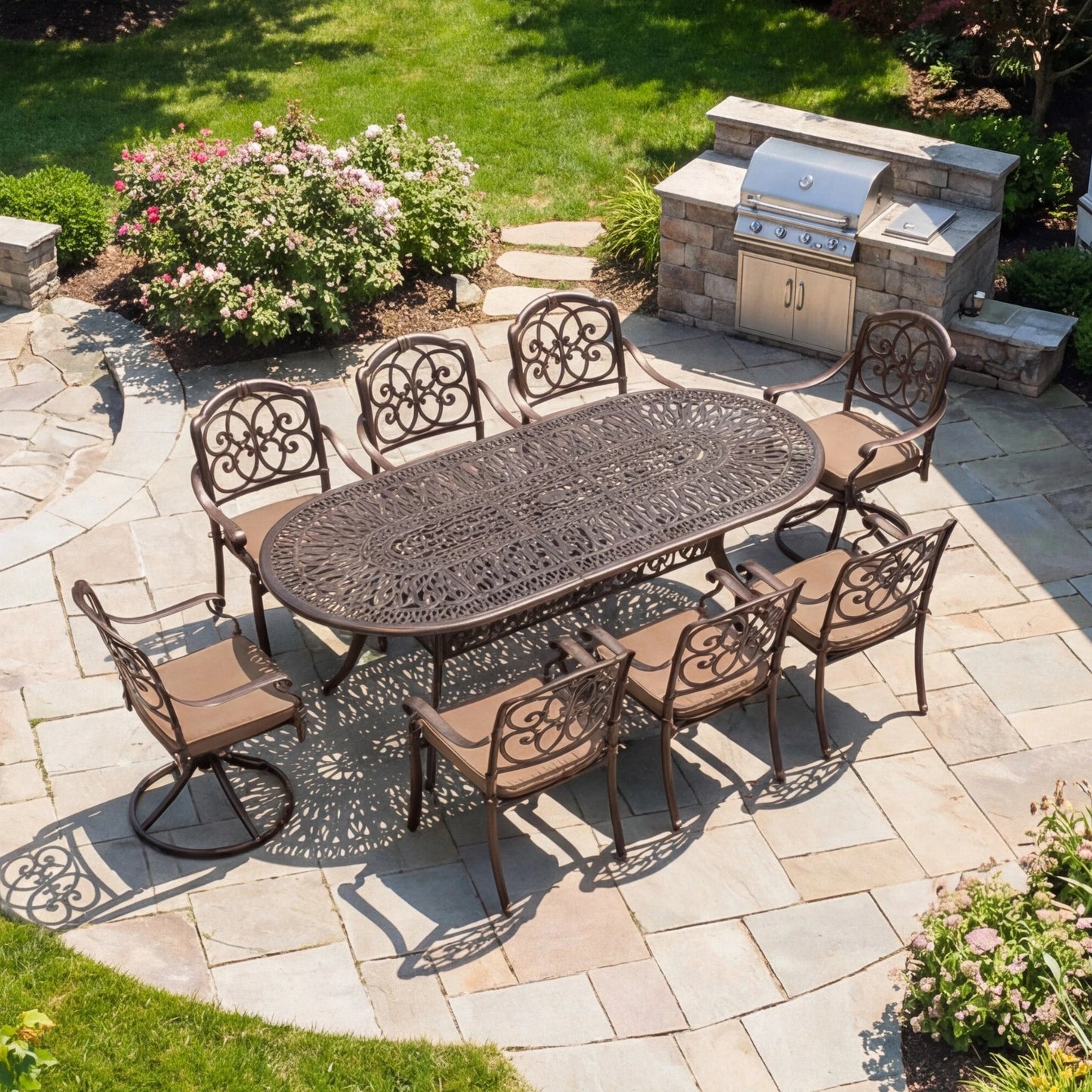 Cast Aluminum Outdoor Patio Dining Set Featuring Umbrella Hole