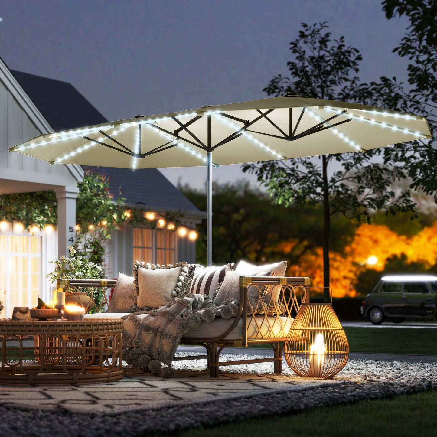 Outsunny Outdoor Patio Umbrella With Integrated Solar Lights