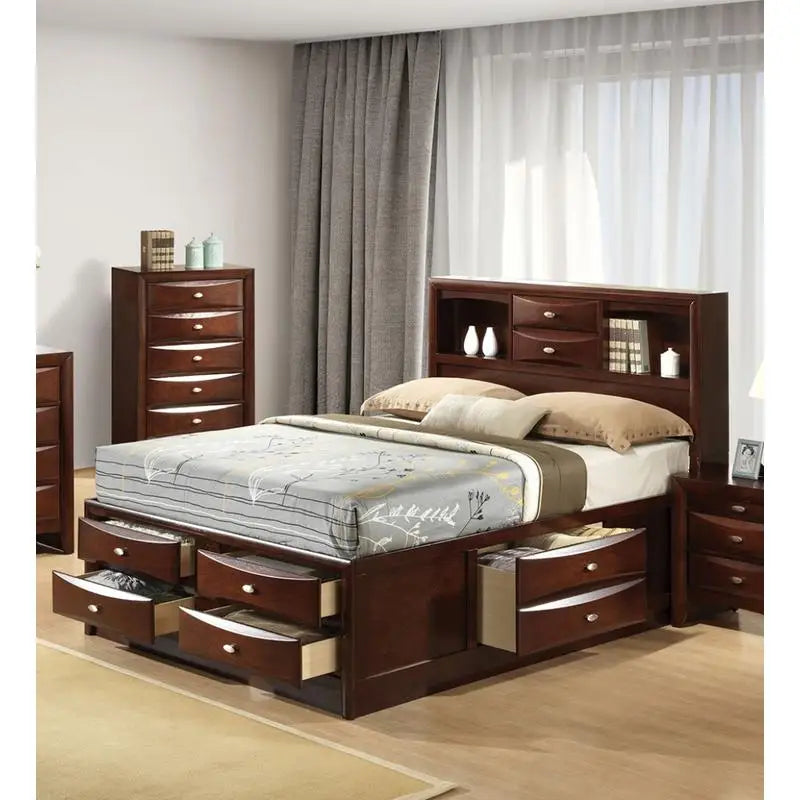 Contemporary Bed With Footboard Drawers And Headboard Bookcase