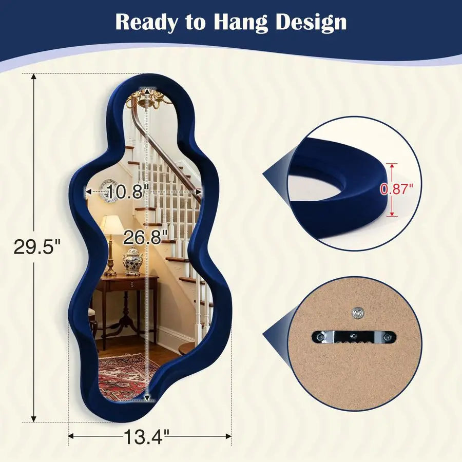 Room Mirrors for Wall Decor, 13.8x29.7 Wall Mounted Cloud Mirror for Girl Teen Women Bedroom Decoration, Cute Hanging Wall Art f