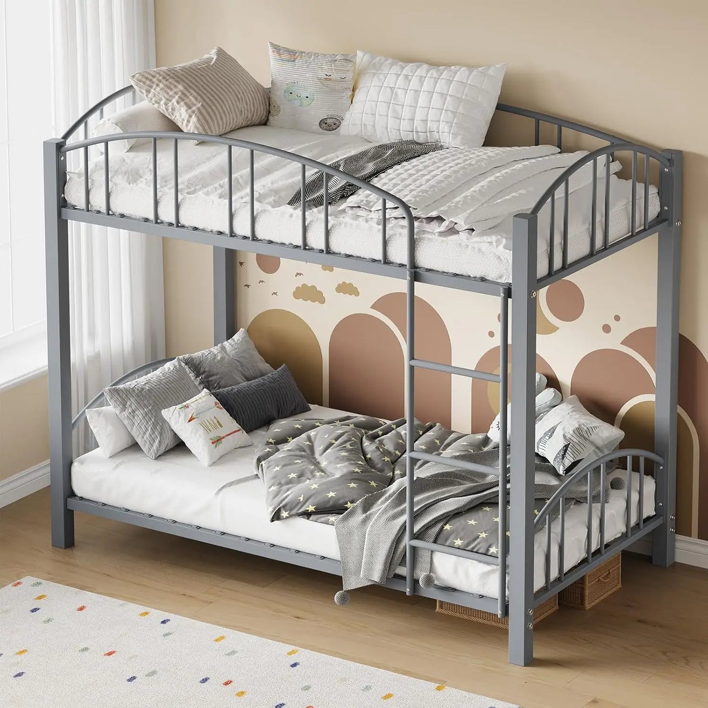 Acekool Metal Loft Bunk Bed With Guardrail And Ladder