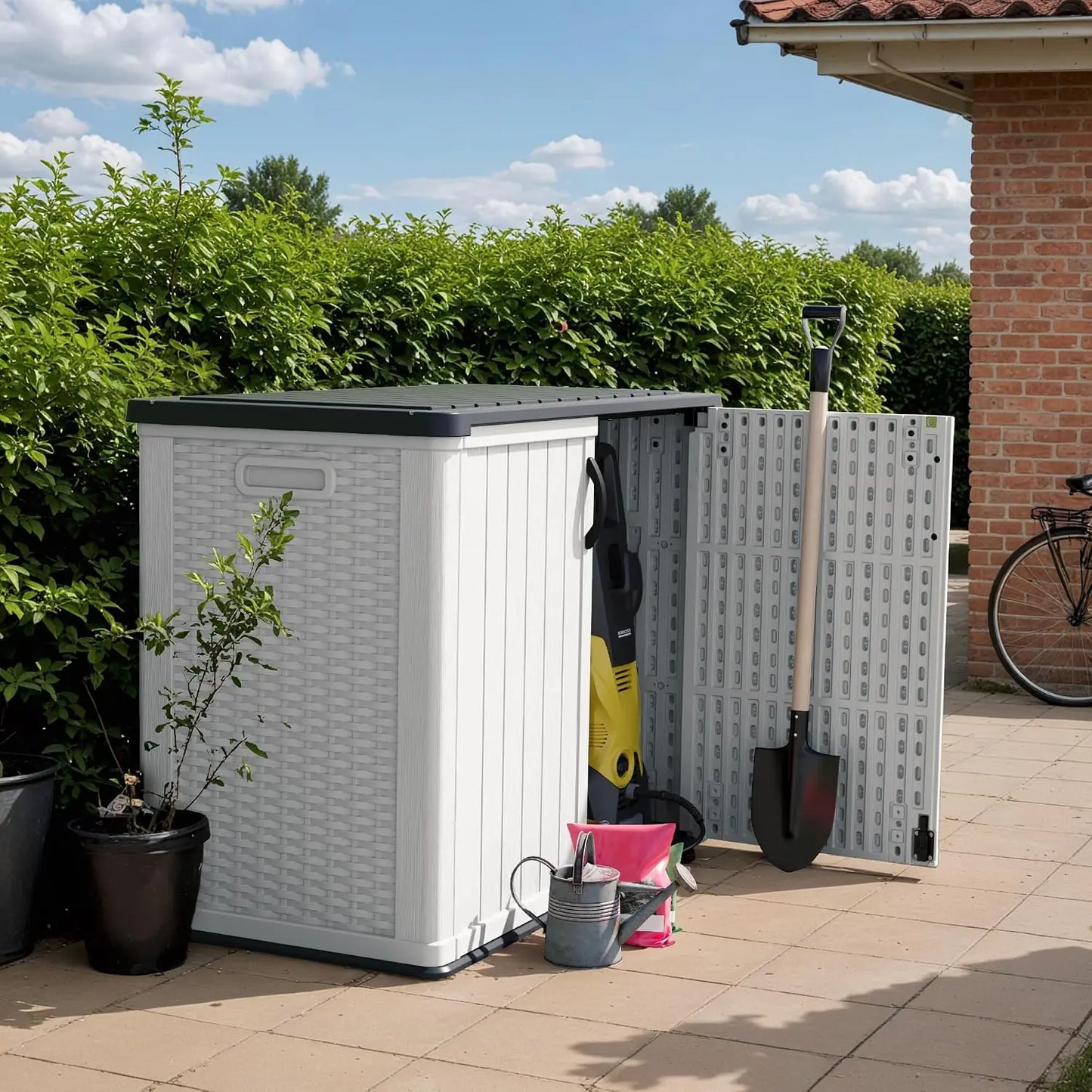 Horizontal Waterproof Outdoor Storage Shed With Lockable Patio Doors