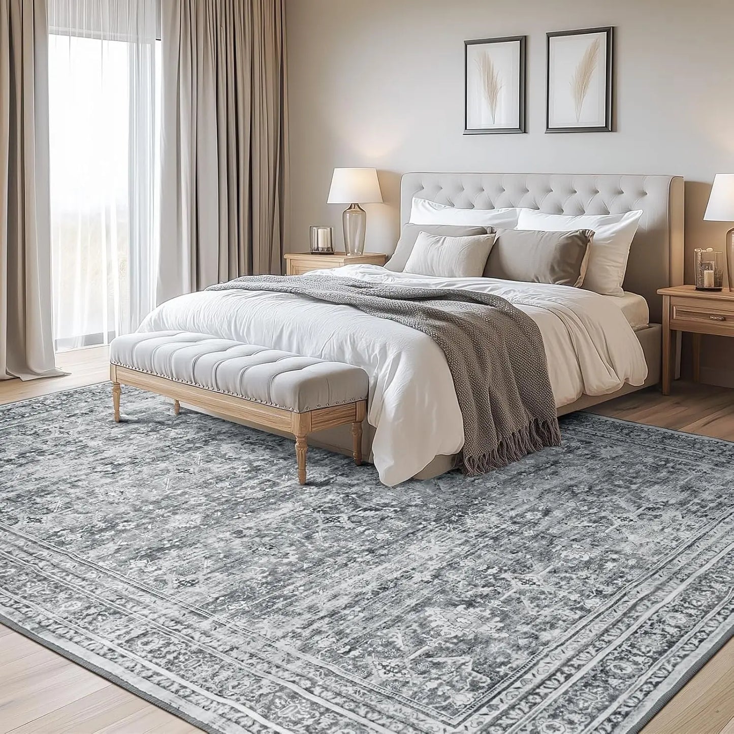 Wool Silk Area Rug With Non Slip Backing And Stripes