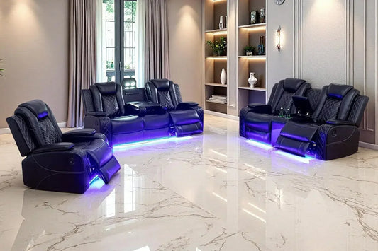 Power Recliner Sofa Set Leather Sectional For Living Room