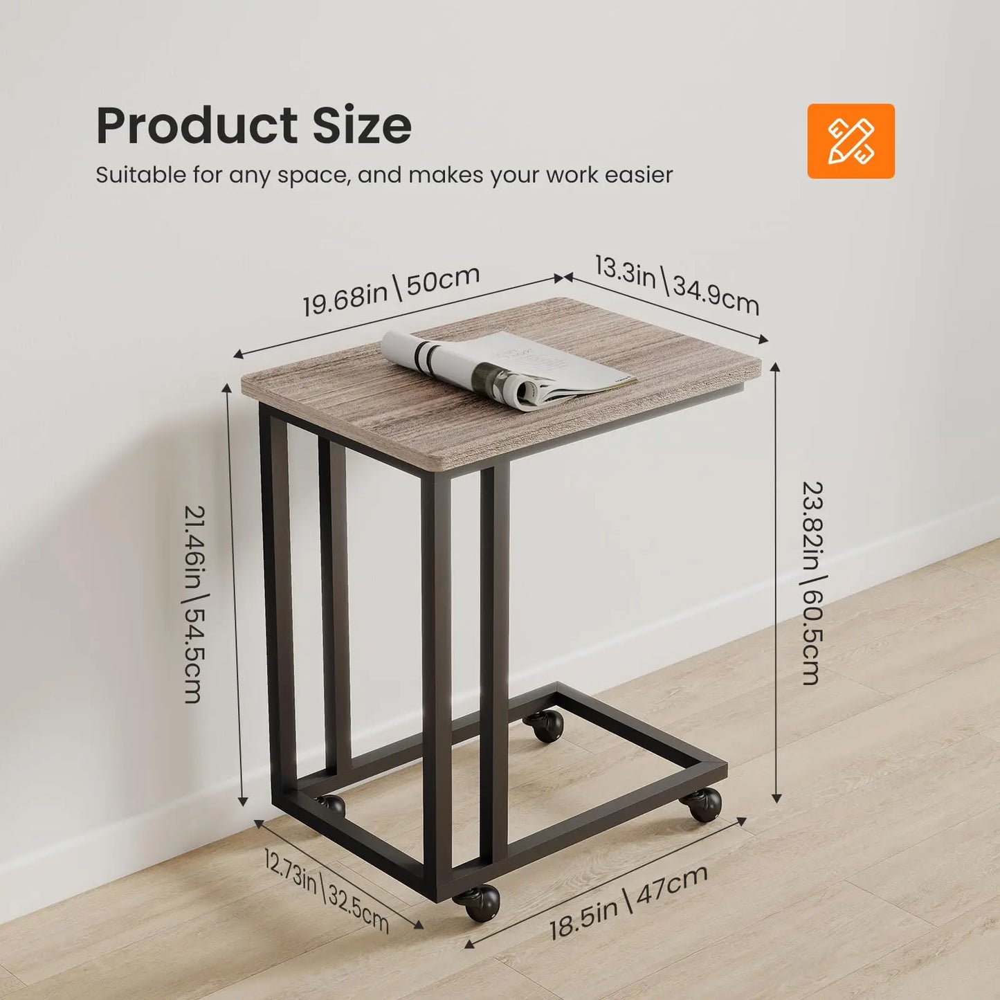 JHK Wood Sofa Table Overbed Bedside Desk With Metal Frame