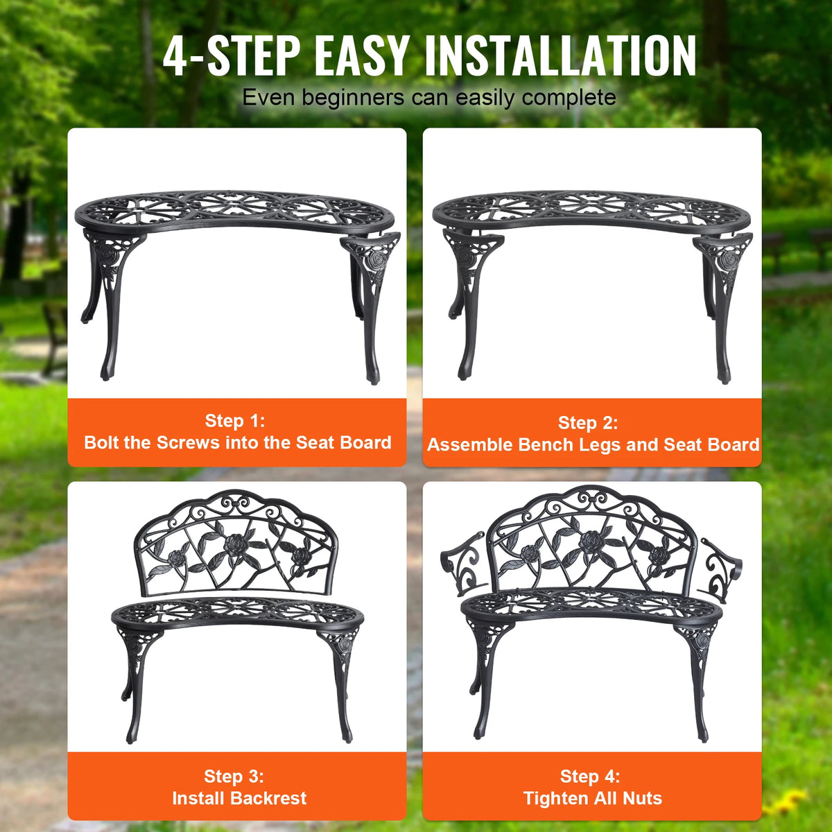 SucceBuy Wooden Outdoor Garden Bench With Metal Frame