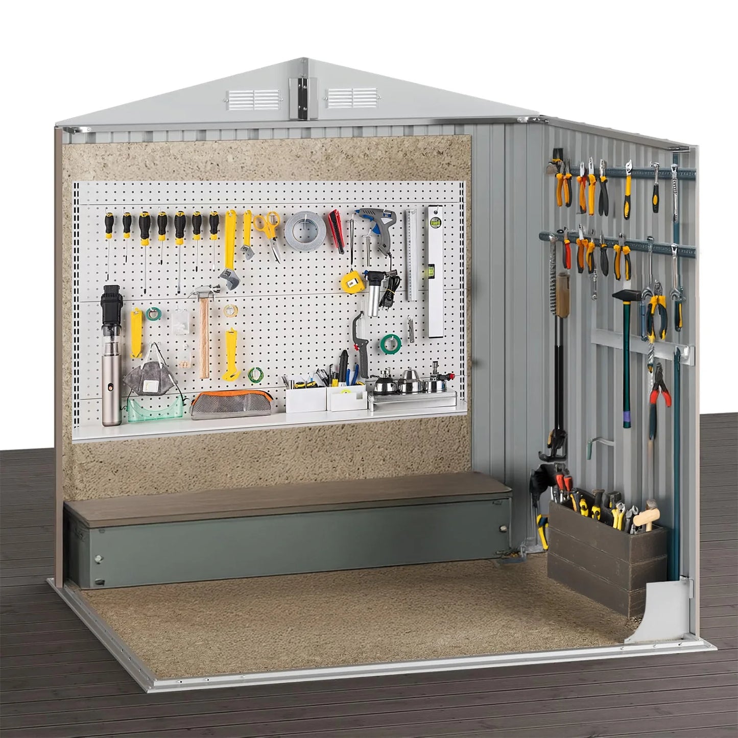 MORNGARDO Metal Outdoor Storage Shed With Lockable Door Sloped Roof