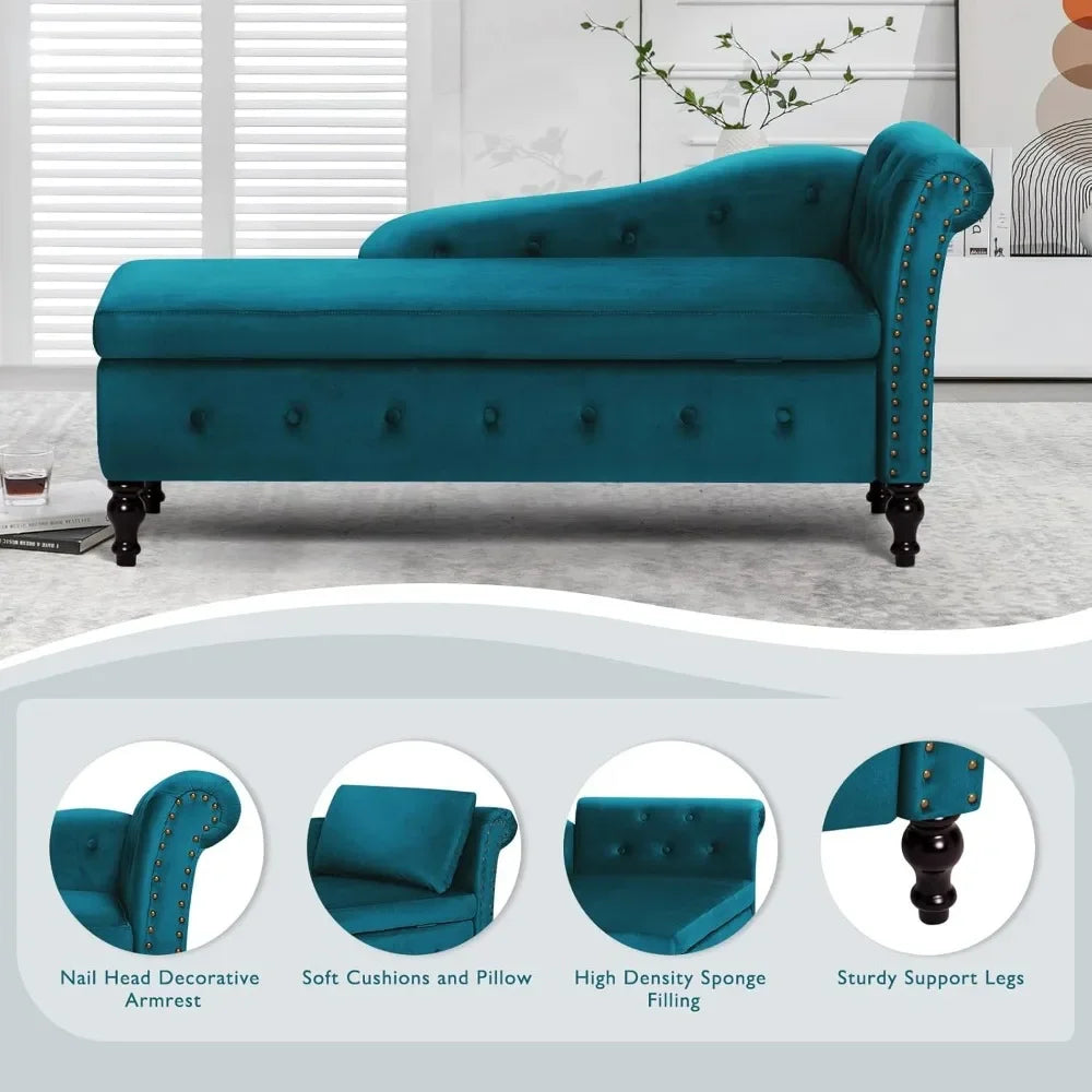 Modern Velvet Chaise Lounge With Hidden Storage Sofa Bed
