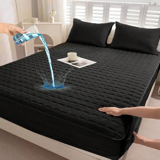 1pc Soft Thickened Waterproof Mattress Protector, Quilted Fitted Sheet, Solid Color Bedding for Bedroom Hotel