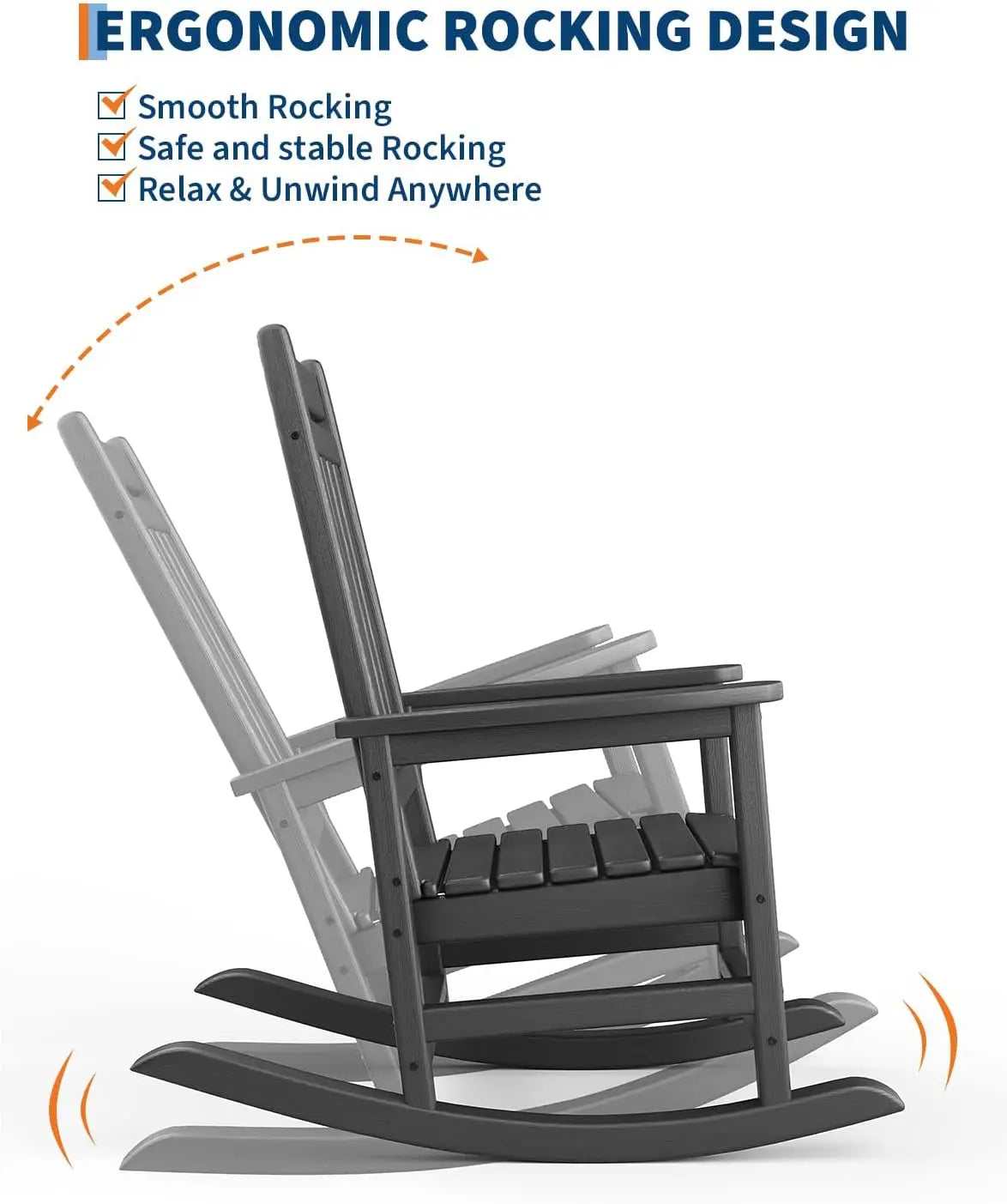 Outdoor Rocking Chair, All-Weather HDPE Patio Rocking Chairs for Adults, 380lbs Weight Capacity, Ergonomic Design, for Porch