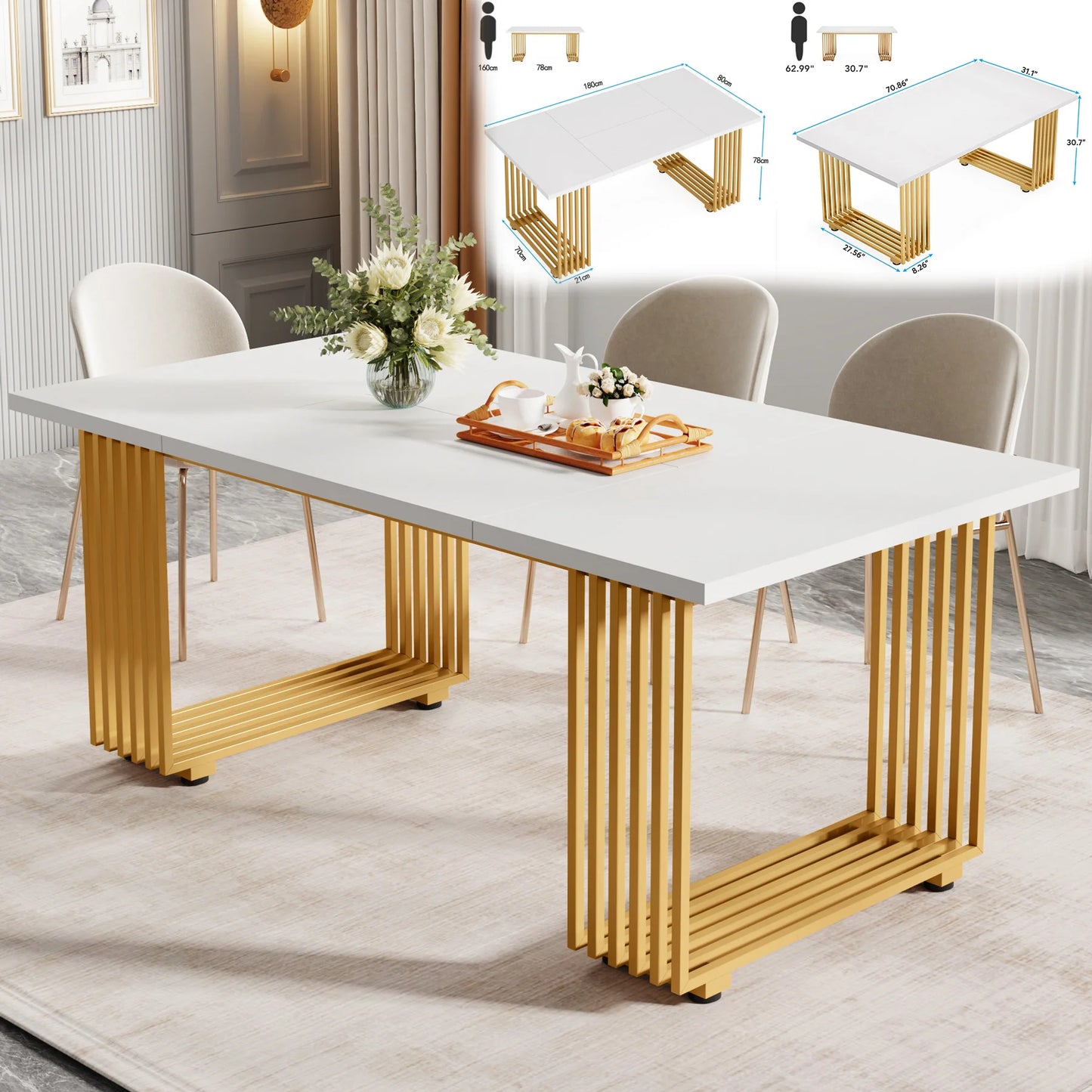 Tribesigns Rectangular Dining Table Modern Kitchen Table With Faux Marble Top