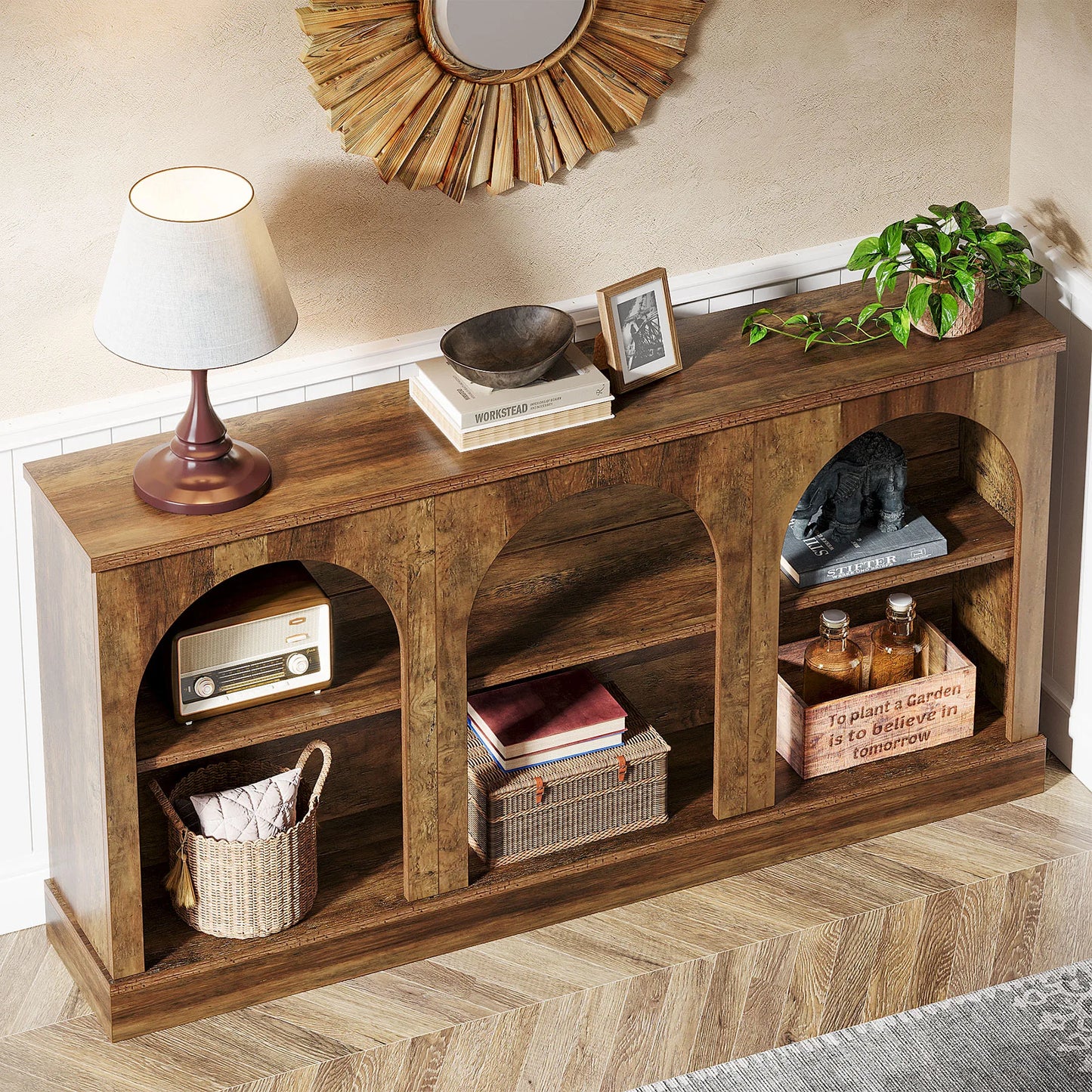 Tribesigns Farmhouse Console Table With Three Tier Storage