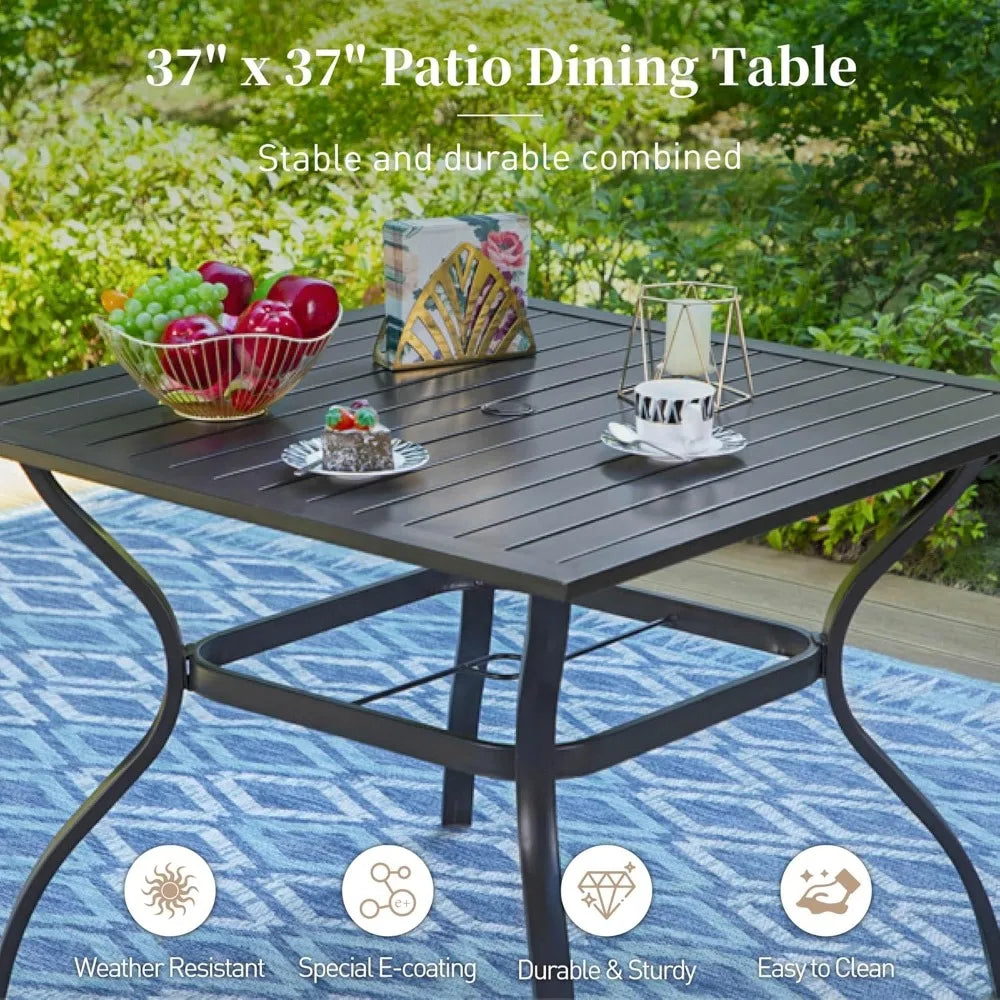 Patio Dining Set For 4 With Umbrella Hole And Chairs