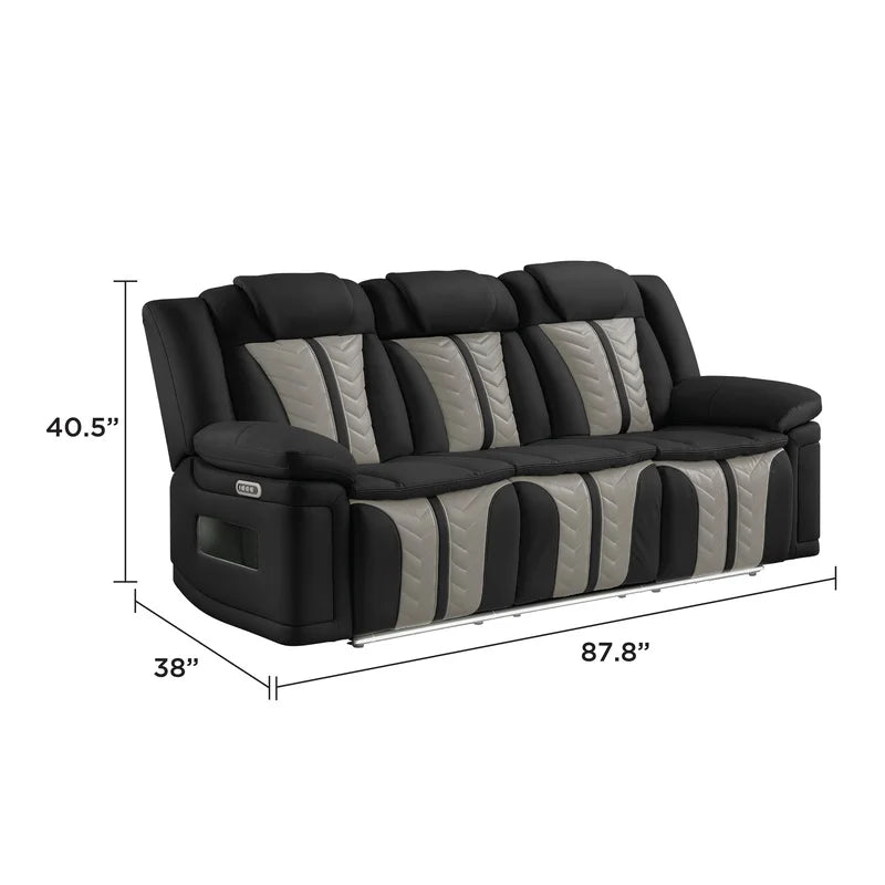 Faux Leather Power Reclining Sofa Set With LED Lights Massage Speaker Console