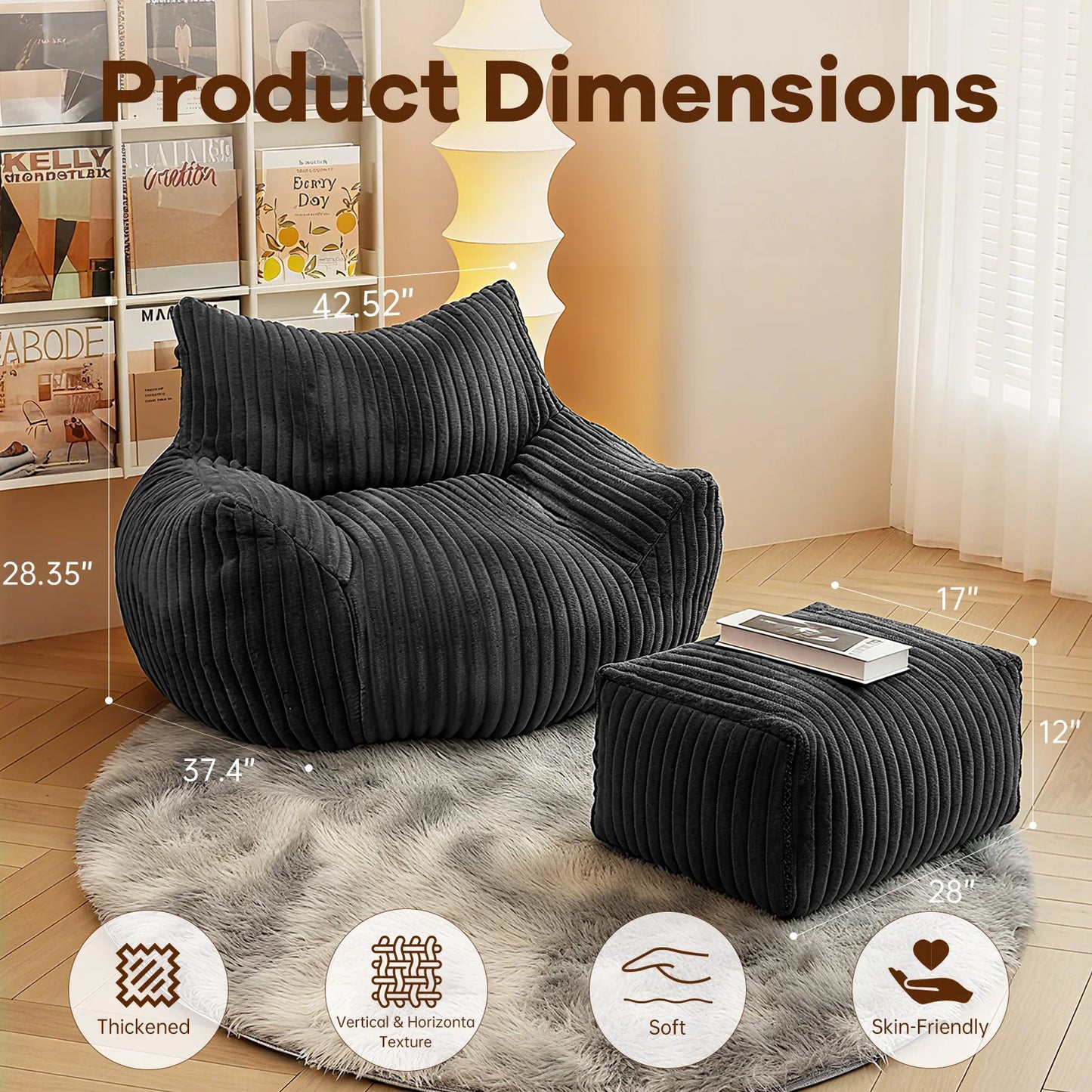 Reading Chair Bean Bag Chairs for Adults With Density Foam Cushion, Living Room