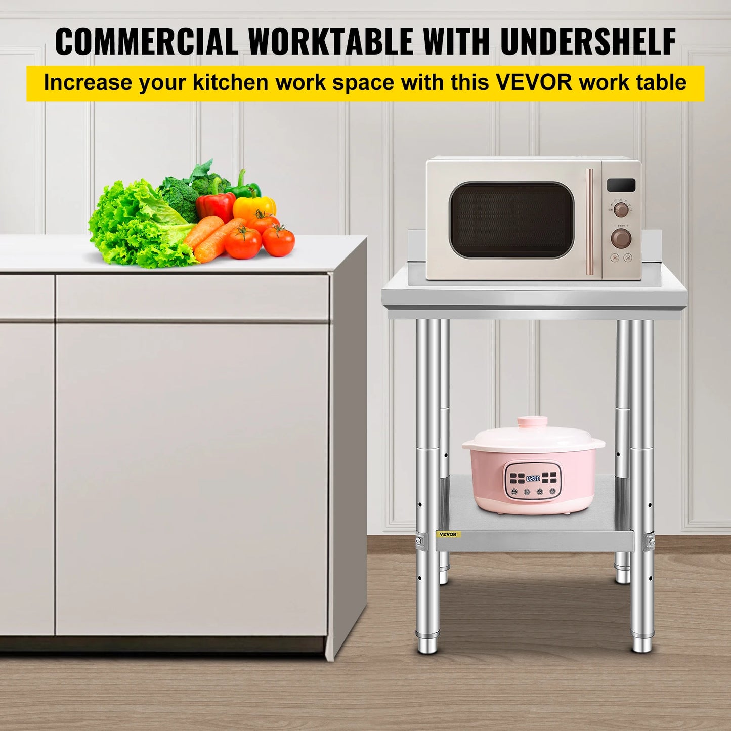 Kitchen Work Bench Stainless Steel Commercial Catering Table With Undershelf