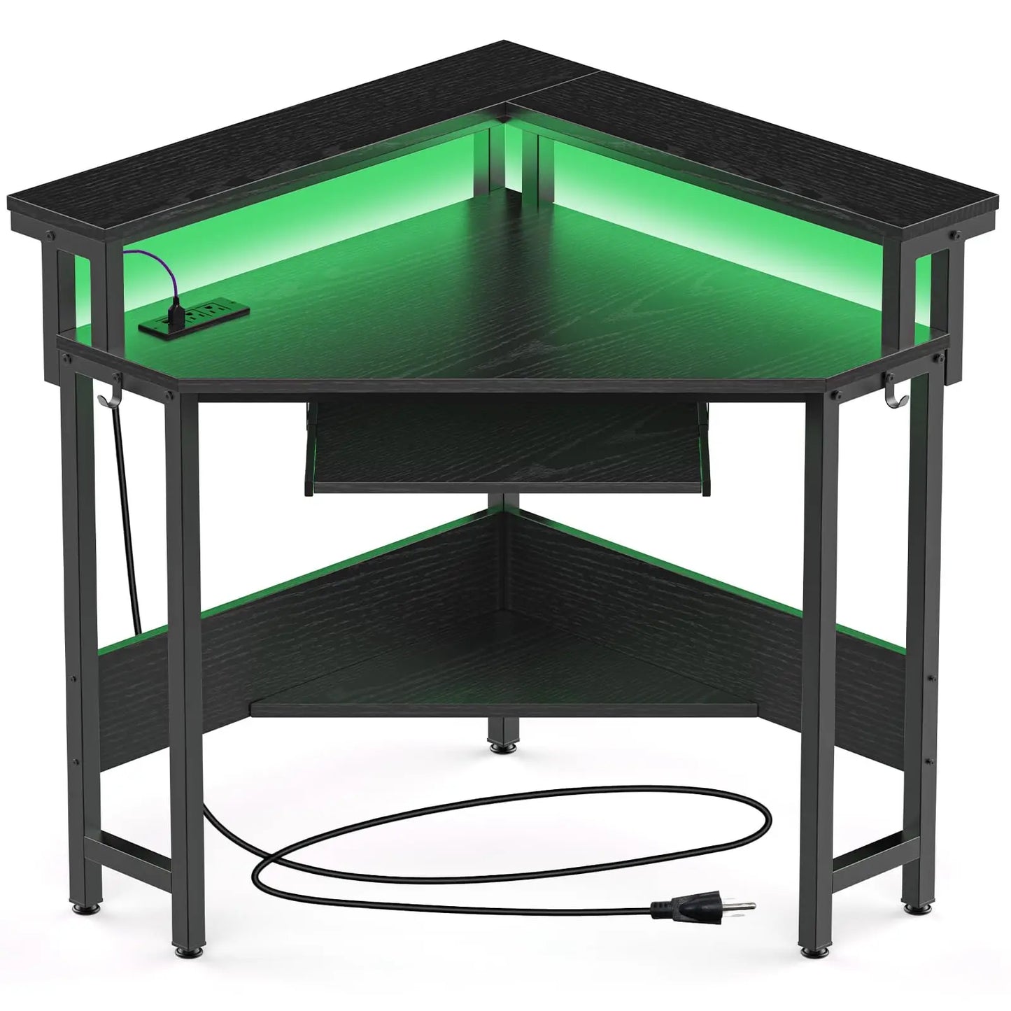 JHK Corner Desk With LED Lights And Storage Shelves