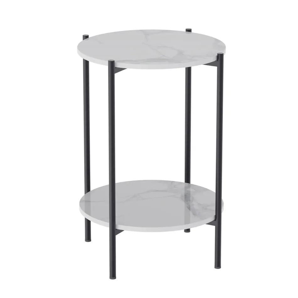 LUVODI Two Tier Round Coffee End Tables With Storage Shelf Modern Minimalist Design
