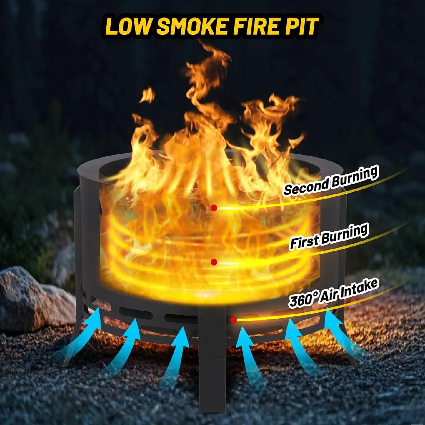 HiMISS Smokeless Outdoor Firepit With Folding Feet