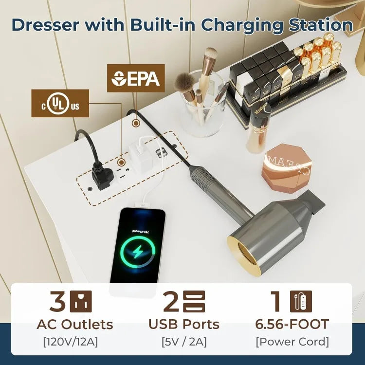 Dresser Organizer With 10 Drawers And TV Stand Power Outlets