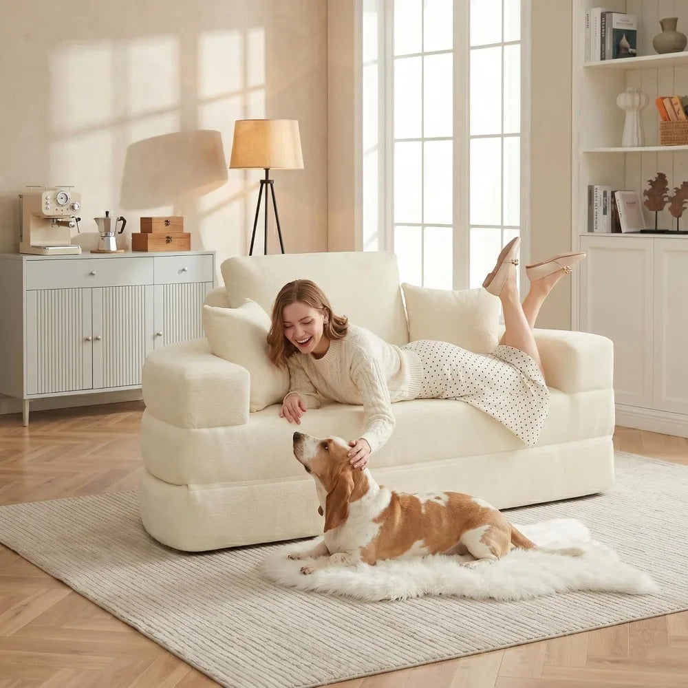Round Floor Sofa Bed Convertible Loveseat for Living Room