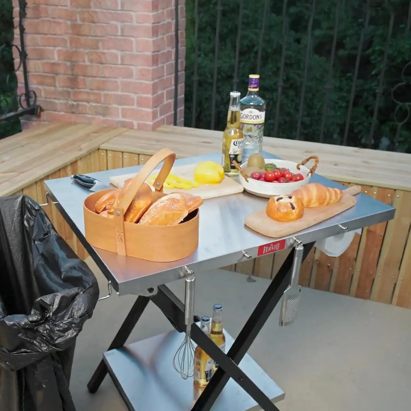 Foldable Stainless Steel Outdoor Grill Table With Storage Shelf