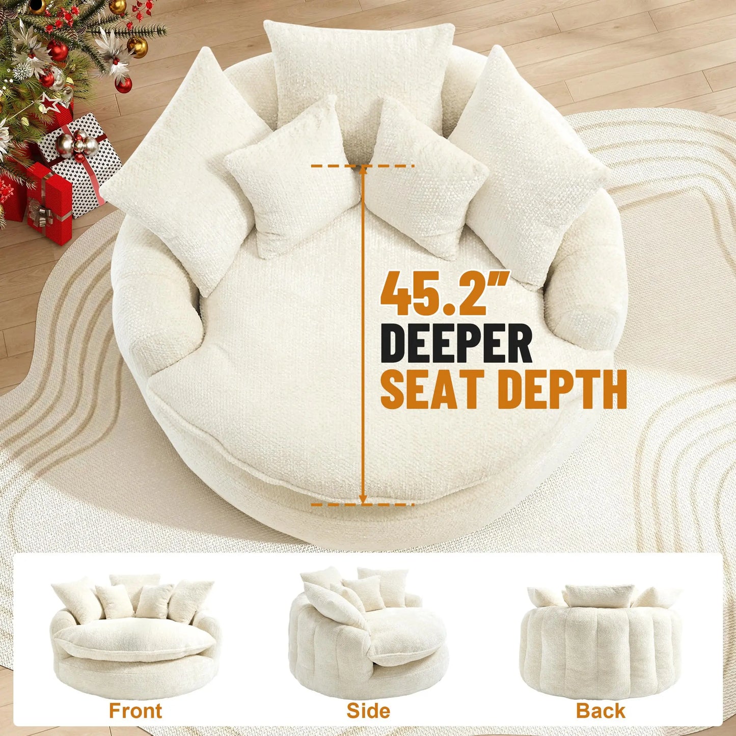 Round Chaise Lounge Chair With Five Pillows Minimalist Modern