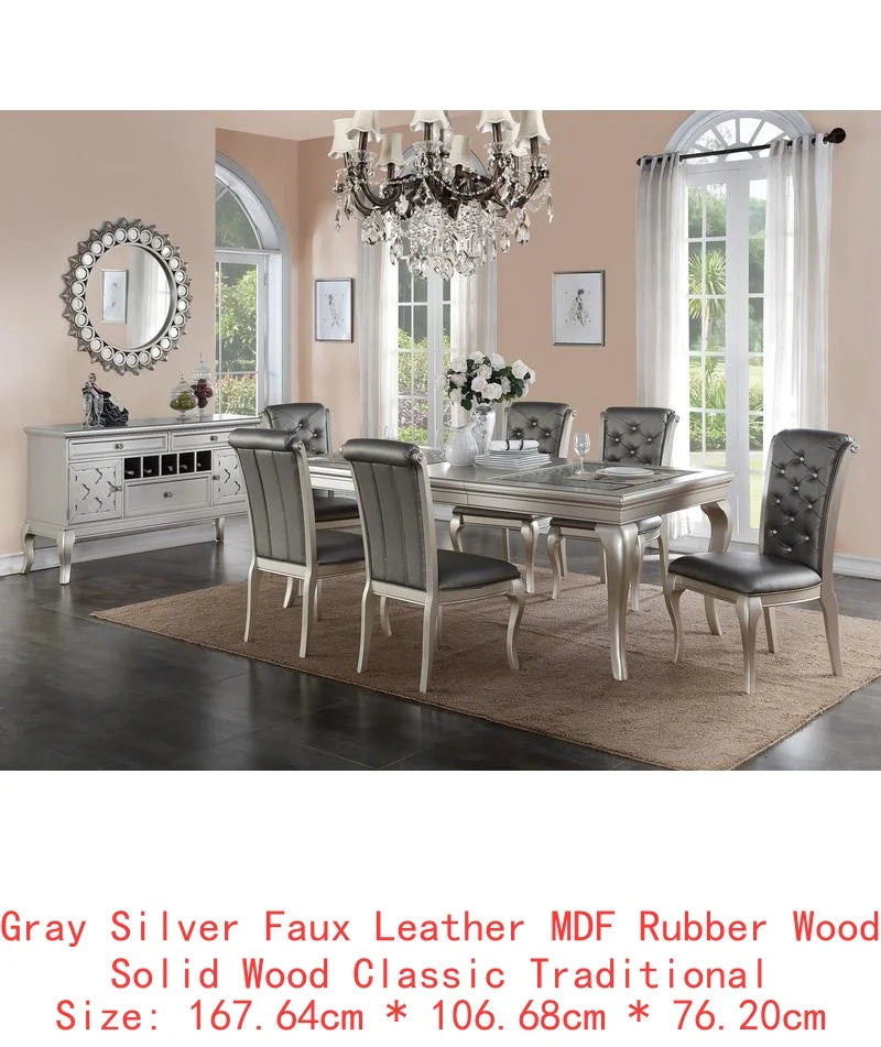 Rectangular Glass Dining Table Set With Tufted Side Chairs