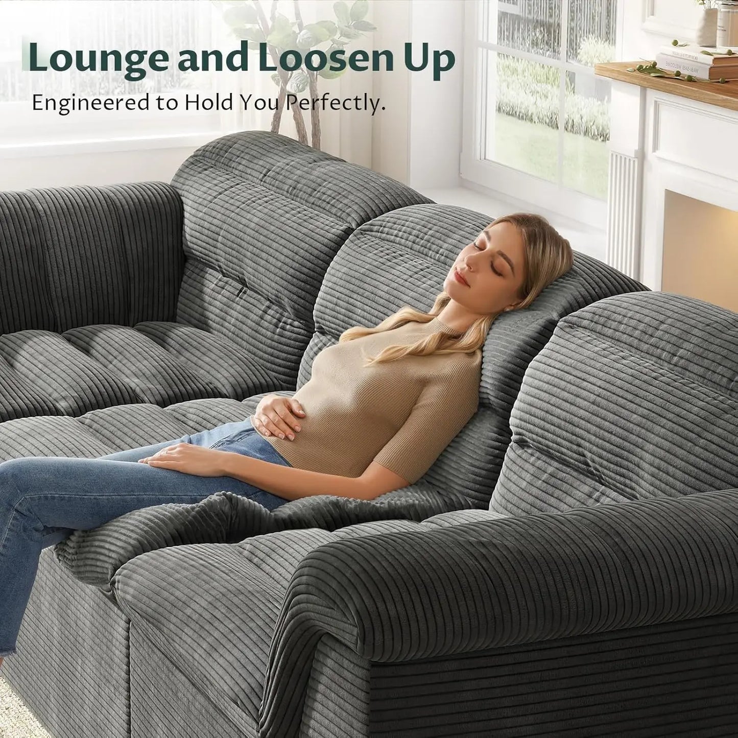Modular Cloud Sectional Sofa With Ottoman U Shape Corduroy