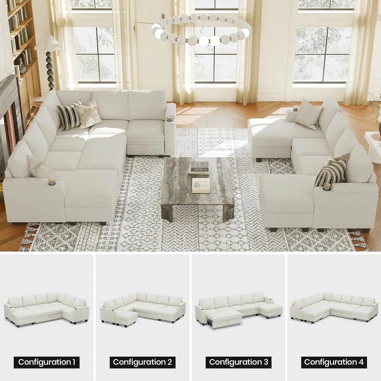 Sleeper Sofa Modular Sectional Pull Out Bed U Shaped Storage