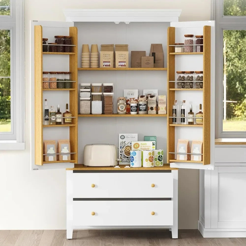 Solid Wood Kitchen Pantry Cabinet With 8 Doors And Drawers