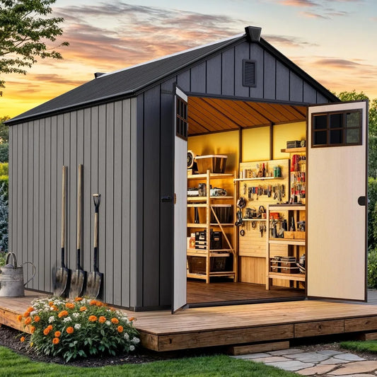 Outdoor Resin Storage Shed With Lockable Doors Windows And Vents