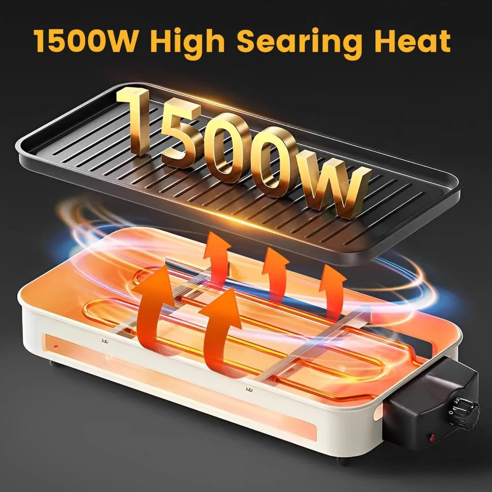 NBVCX 1500W Smokeless Indoor Grill 2-In-1 Removable Grill Plate